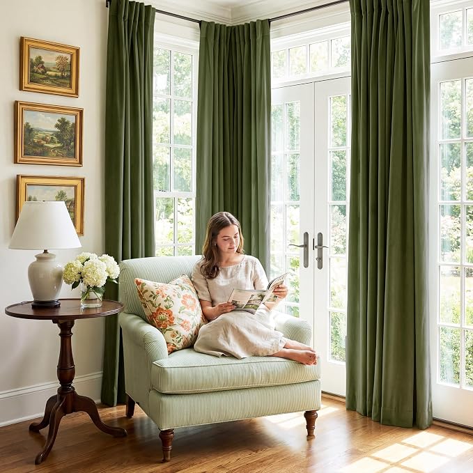 Moss Green Velvet Curtains Back Tab - Image 8