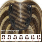 Hair Toppers for Women 12inch Hairpieces with 4x4.8 inch Large Swiss Base Hair Toppers for Hairloss(Medium Brown with Highlight)