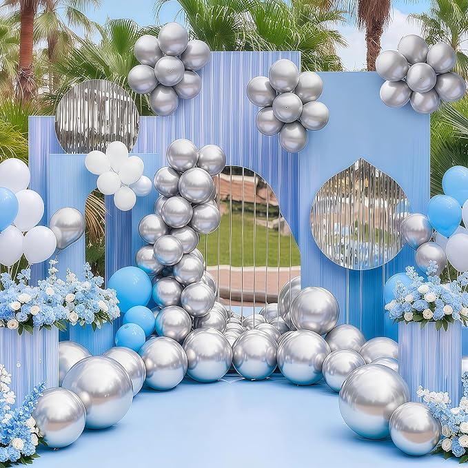 Silver Balloons 100 Pack 12 Inch Shiny Metallic Silver Extra Thick Latex Party - Image 6