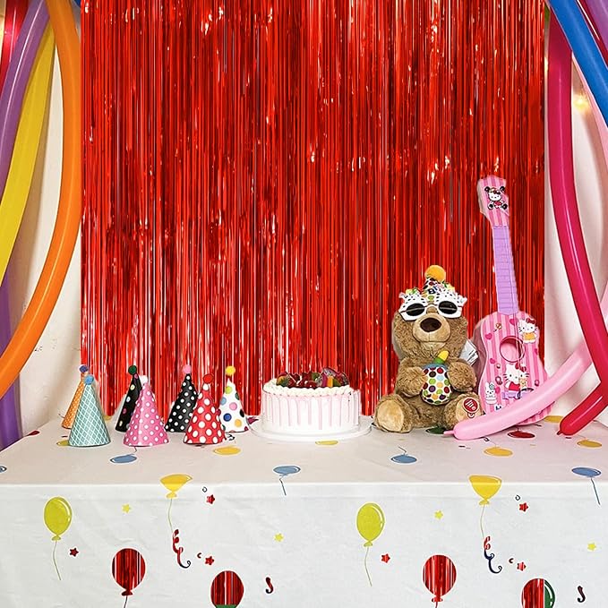 Voircoloria Red Foil Fringe Backdrop Curtains, 3 Pack | Tinsel Streamers - Image 7