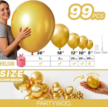 PartyWoo Gold Balloons 99pcs Different Sizes of 36 18 12 10 5 Inch | Balloons - Image 6