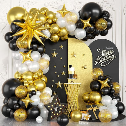Black and Gold Balloon Arch Kit, Star Foil Balloons, Confetti Balloon by Saxuxu