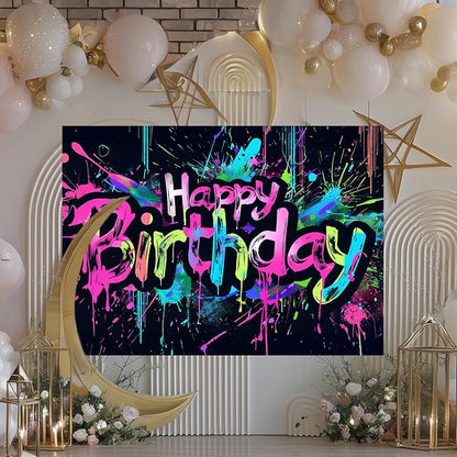 HOMETITUTE Neon Happy Birthday Banner 84x60 Inch Neon Supplies | Happy Birthday - Image 6