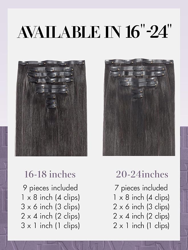 LUVME Clip in Hair Extensions Natural Black Human Hair Extensions Clip ins Sliky Straight Real Human Hair on Extensions 7pcs 135g 24inch