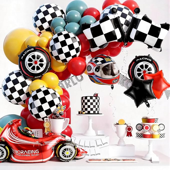 Race Car Balloons 10 pcs Tire Wheel Balloons Chequered Flag Balloons Helmet - Image 5