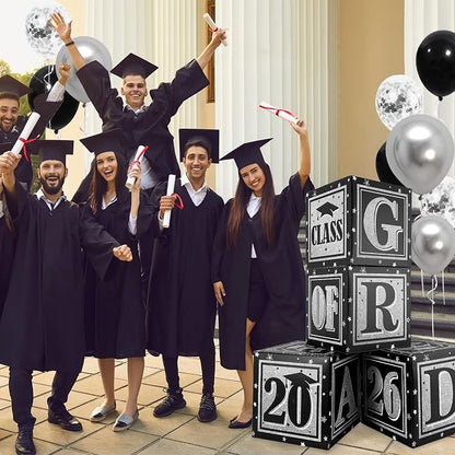 Black and Silver Graduation Decorations Class of 2026 Balloon Boxes - Image 6