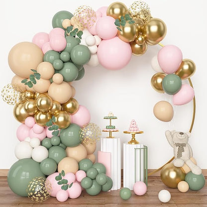 Amandir 166Pcs Sage Green Blush Peach White Gold Balloon Garland Arch Kit | by Amandir