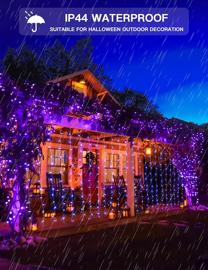 Purple Curtain Lights for Halloween, 200 LED Hanging String Lights - Image 5