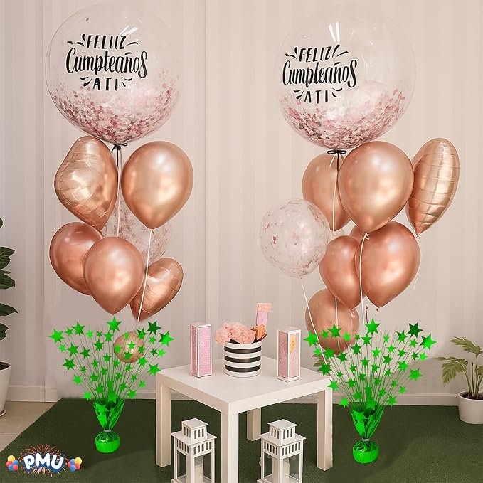 PMU 3 Pack Bursting Star Metallic Foil Spray Centerpiece- Green Balloon Weights - Image 4