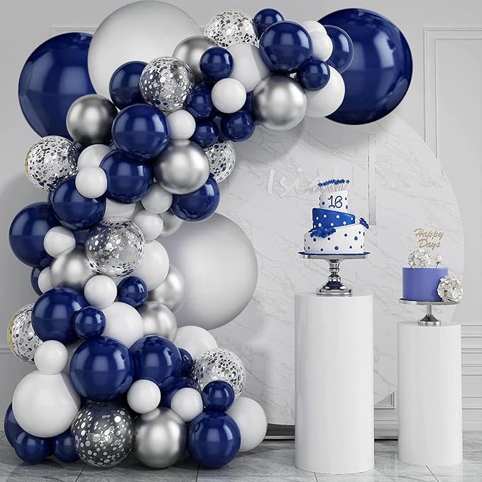 Navy Blue Silver Balloon Garland Kit, 131 Piece Assorted 5 10 12 18in Metallic - Image 3