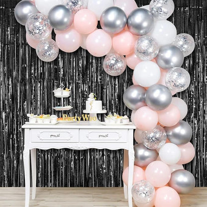 Black Tinsel Foil Fringe Curtain Backdrop, 3.3 x 8.2 ft Metallic Glitter - Image 5