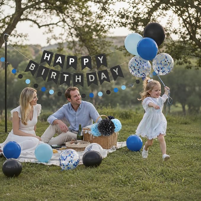 ANSOMO Blue and Black Happy Birthday Party Decorations - Image 6