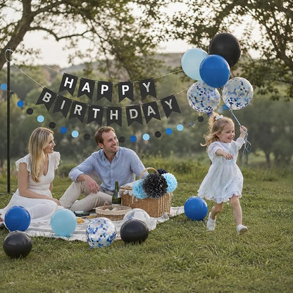 ANSOMO Blue and Black Happy Birthday Party Decorations - Image 6