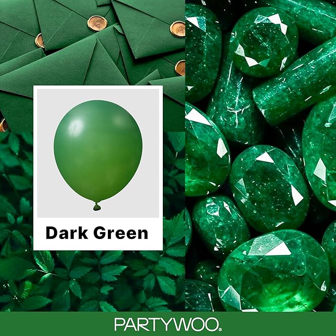 PartyWoo Dark Green Balloons 155pcs Emerald Hunter Forest Green Color | - Image 2