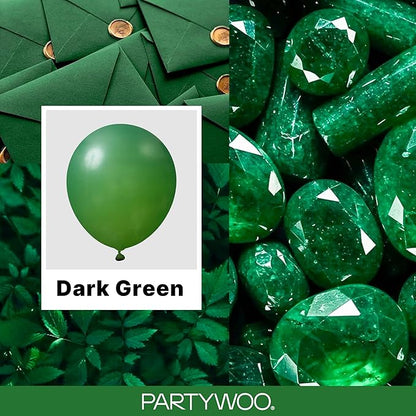 PartyWoo Dark Green Balloons 155pcs Emerald Hunter Forest Green Color | - Image 2