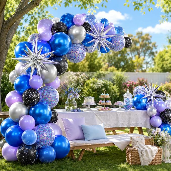 Outer Space Balloons for Kids Party Decor | 12 Inch Black Purple Galaxy Balloons - Image 8
