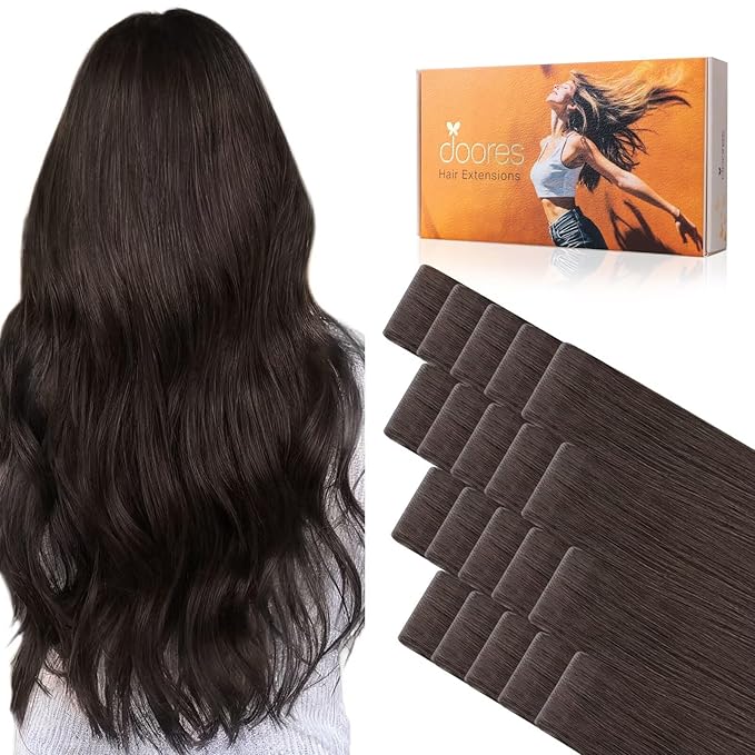 DOORES Invisi Edge Tape in Hair Extensions, Light Dark Brown 10 Injection Tape-ins with 10 Injection Tape-ins 50g 22 Inch, Injected Invisible Tape in Virgin Human Hair