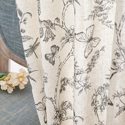 Black Floral Linen Curtains Farmhouse Rod Pocket 50W X 90L 2 Panels | Charlotte - Image 8