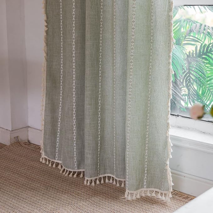 Boho Embroidery Striped Linen Curtains 84 Inches Long 2 Panels - Image 6
