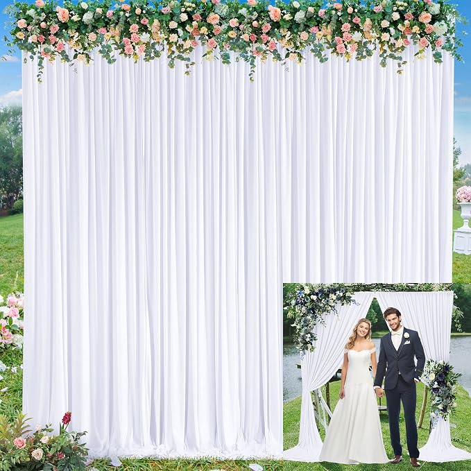 10x12 White Backdrop Curtains for Wedding Party Wrinkle Free Backdrops Curtain by Tao-GePartyDecorations