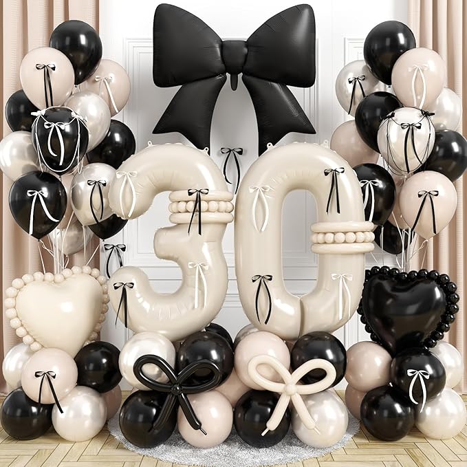 Beige Balloon Number 30 for 30th Birthday Decorations Women, Double Stuff Pearl by Jobkoo