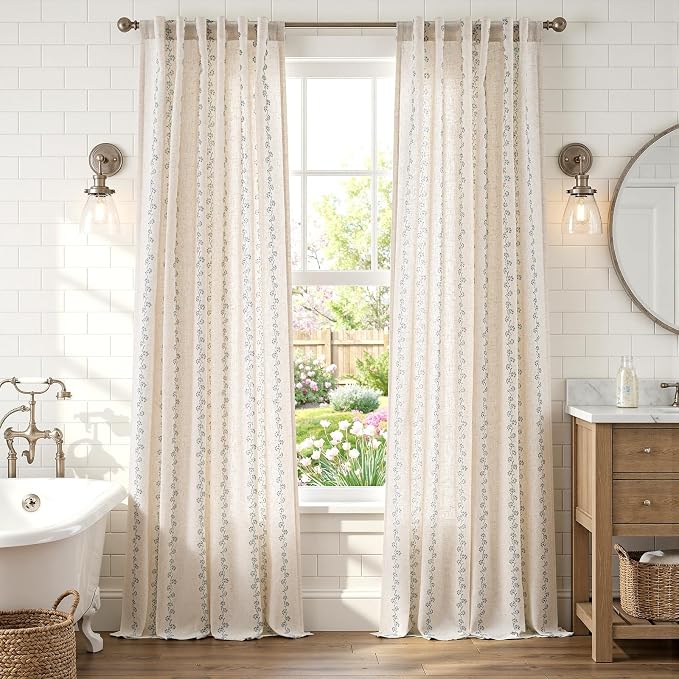 Cathy Linen Floral Curtains for Living Room Privacy Curtains 96 inch Length Set - Image 6