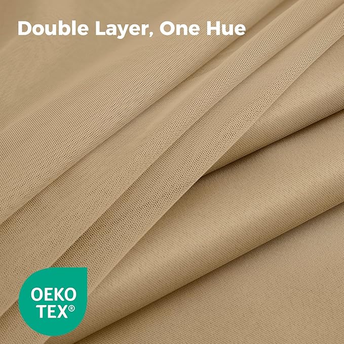 100% Blackout Curtains for Bedroom, Double Layer Khaki Curtains, Room Darkening - Image 4