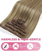 YoungSee 135g Balayage Clip in Hair Extensions Light Brown Real Human Hair Extensions Clip ins Balayage Brown Mix Platinum Blonde Human Hair Clip in Extensions Soft Remy Hair 18inch 7pcs