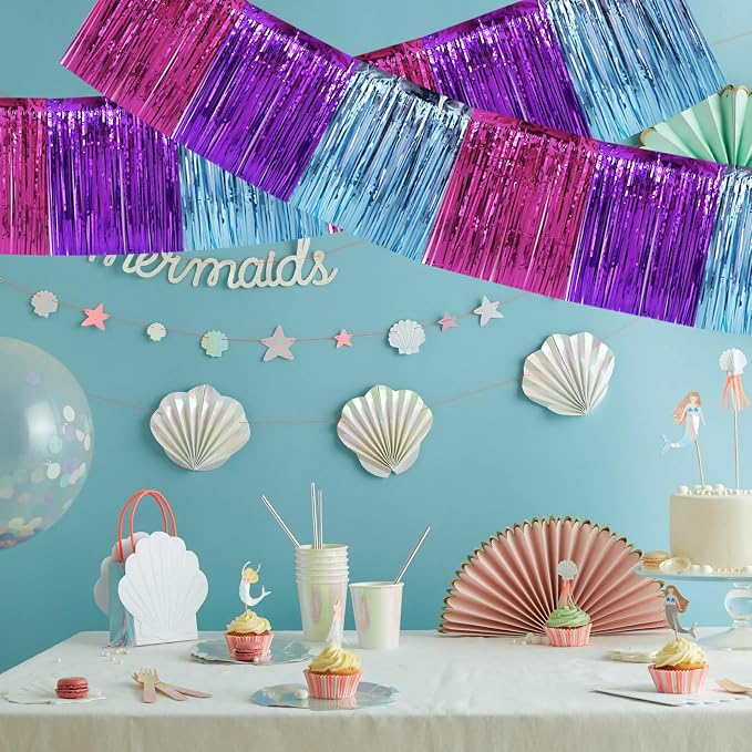 BEISHIDA Blue Purple Pink Fringe Garland Banner Wall Tinsel Foil Streamers | - Image 4