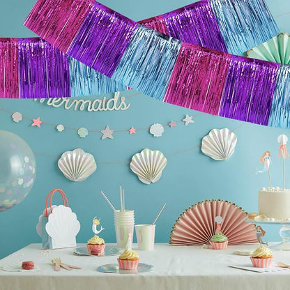 BEISHIDA Blue Purple Pink Fringe Garland Banner Wall Tinsel Foil Streamers | - Image 4
