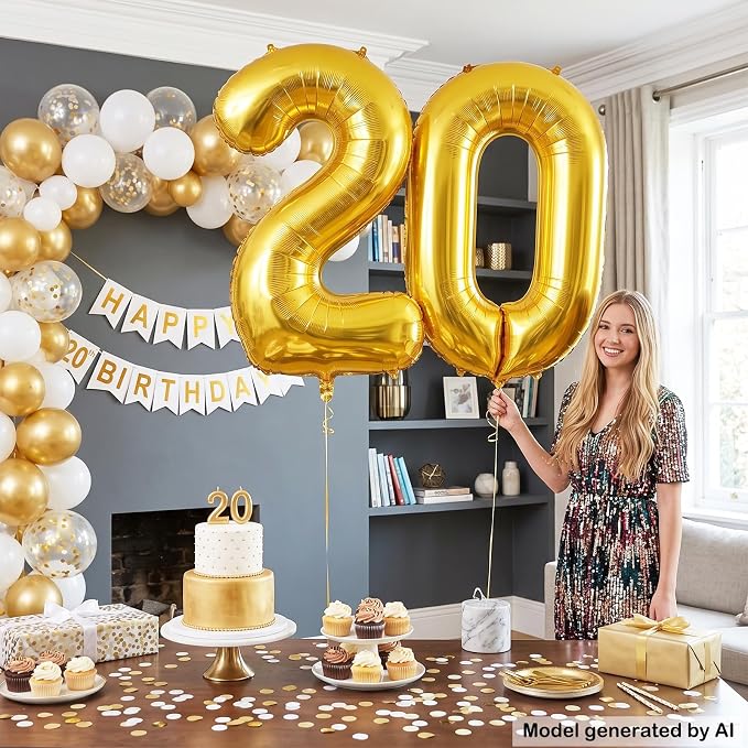 40 Inch Gold Number 20 Foil Balloon - Image 4