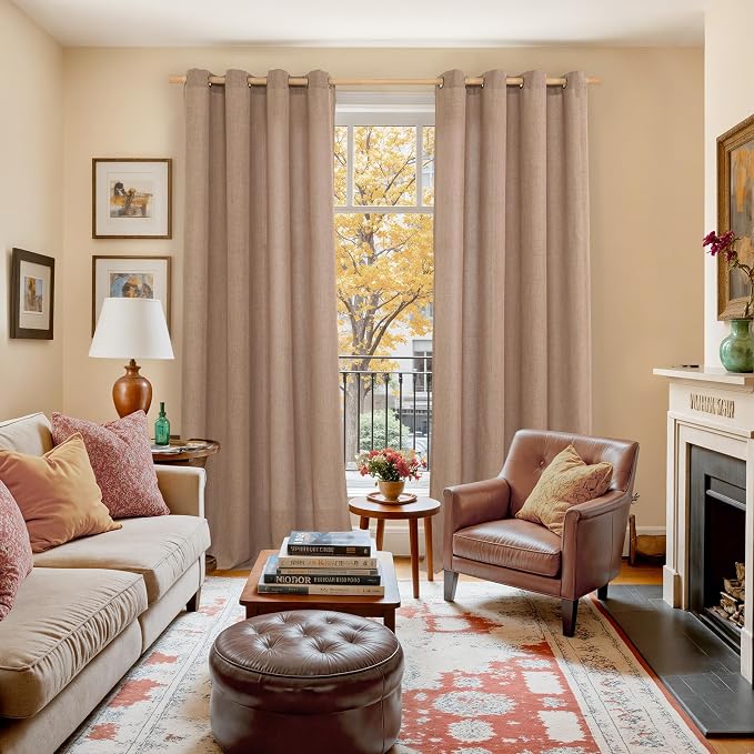 YoungsTex Mocha Brown Linen Curtains 84 Inch Length - Image 2