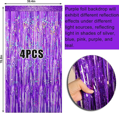 4 Packs Purple Foil Fringe Curtain, Baby Shower, Princess Bachelorette - Image 6