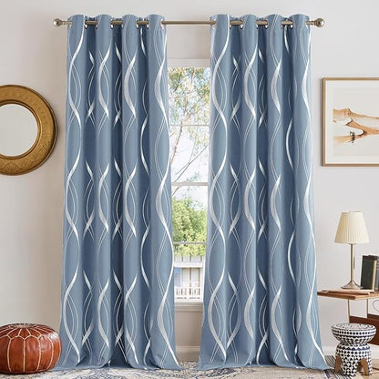 NICETOWN Dusty Blue Patterned Stripe Curtains by NICETOWN