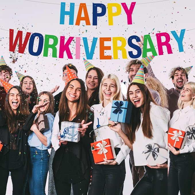 Work Anniversary Decorations, Pre-Strung Iridescent Happy Workiversary Banner - Image 2
