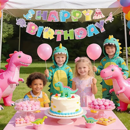 Dinosaur Happy Birthday Banner Cute Dinosaur Party Banner Pink Dinosaur - Image 6