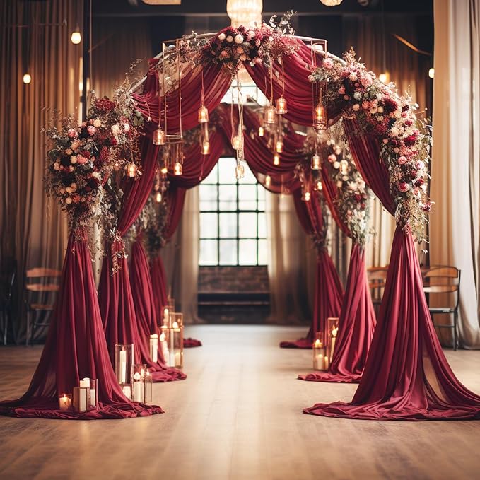 Wedding Arch Draping Fabric Backdrop Drapes 3 Panels, Burgundy | 28.7"x20FT - Image 4