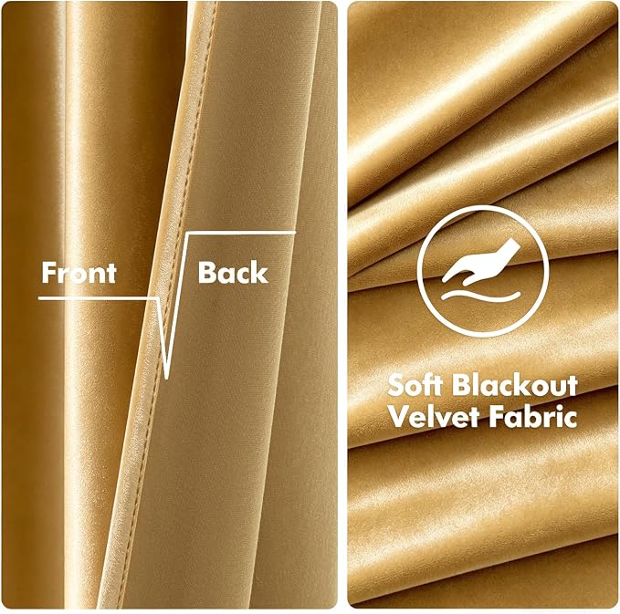 MIULEE Velvet Curtains Golden 52 x 90 Inch Length Set of 2 | Grommet Drapes - Image 3