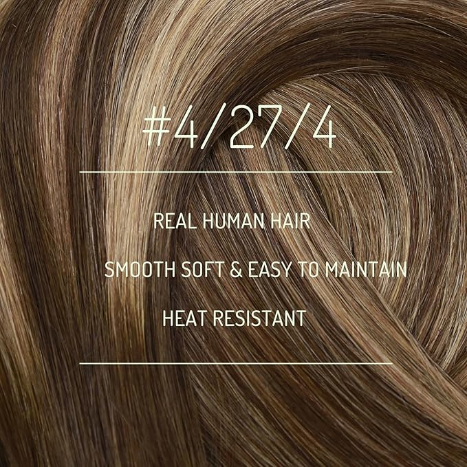 RUNATURE Balayage Clip in Hair Extensions Real Human Hair, Straight Hair Extensions Clip Ins, Double Weft Thick Remy Hair, Natural Looking, No Splits, 14 Inch 120g 7pcs #4/27/4 Brown Ombre
