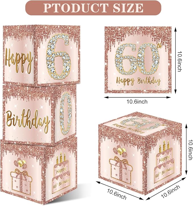 Guiruiy 3Pcs 60th Birthday Decorations Balloon Gift Boxes - Image 2