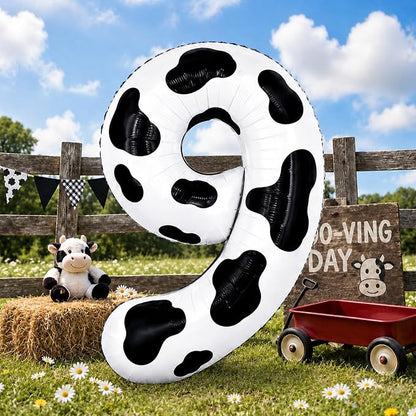 40 Inch Cow Print Numbers 9 Balloons, Large Self Inflating Farm Digital 9 by KAINSY