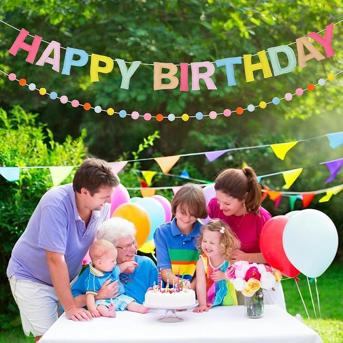 2-PCS Pre-Strung 3D Felt Happy Birthday Banner, Macaron Birthday Decorations | - Image 7