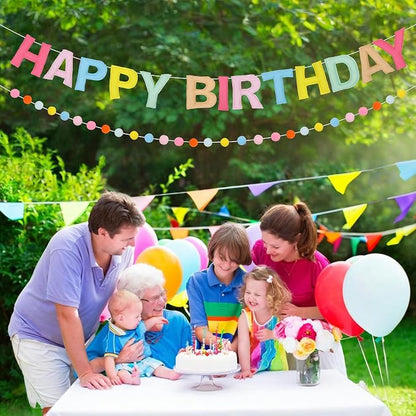 2-PCS Pre-Strung 3D Felt Happy Birthday Banner, Macaron Birthday Decorations | - Image 7