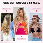 ALXNAN Long Wavy Hair Extensions for Women, Clip in Hair Extensions Clip Ins Soft Layered Synthetic Hairpieces 20 Inch Light Brown mix Golden Blonde