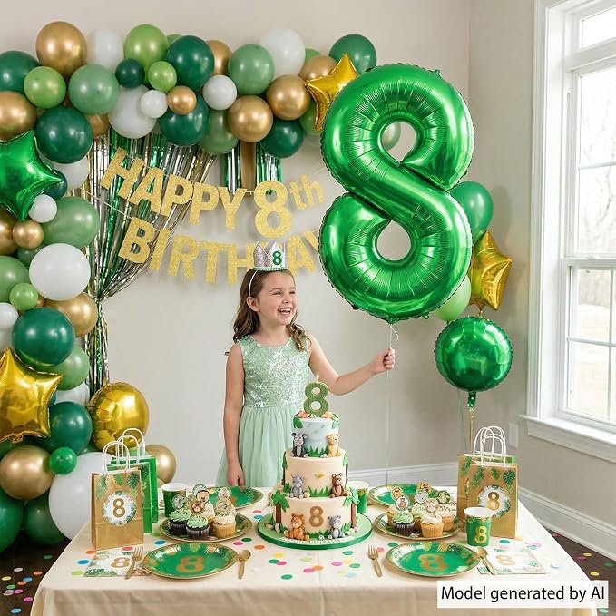 Green Number 8 Balloon 40 Inch, Lustrous Foil - Image 2