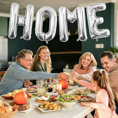 Silver HOME Balloons, 40 Inch HOME Letter Balloons Silver Home Balloon Banner - Image 4