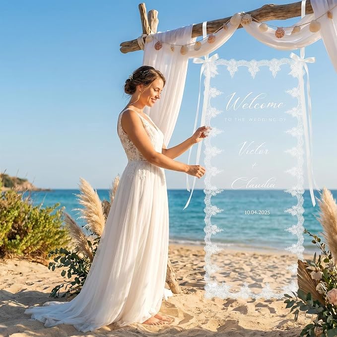 Personalized Wedding Welcome Sign – Custom Tulle Fabric Banner - Image 7