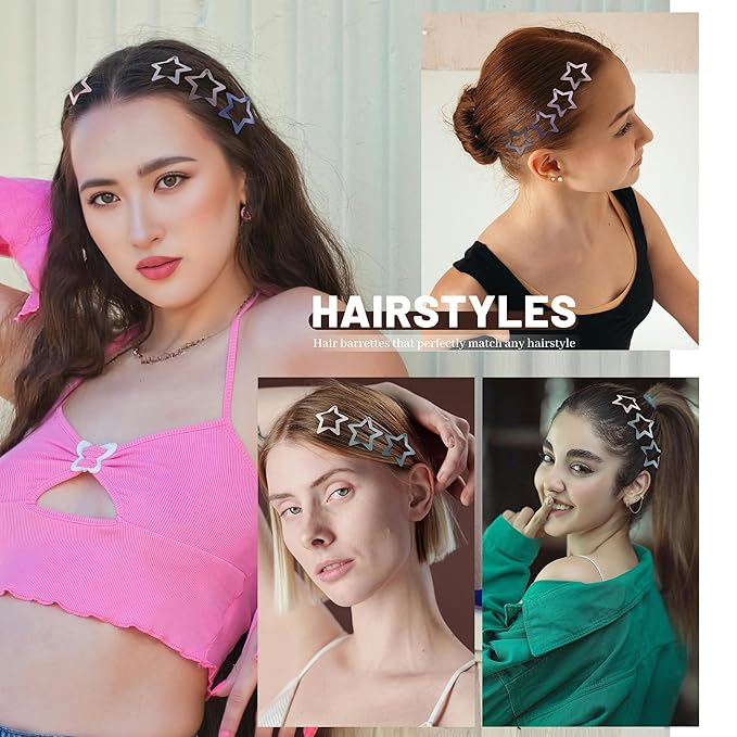 30 Pcs Metal Star Hair Clips 2000s Y2K Snap Barrettes 1.25 In Non Slip Star Hair Accessories for Women,Matte Multicolored
