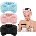 3 Pieces Towel Headbands for Women Makeup Headband for Washing Face Makeup Spa, Microfiber Bowtie Shower Hairband for Women (Pink, Blue, Black)