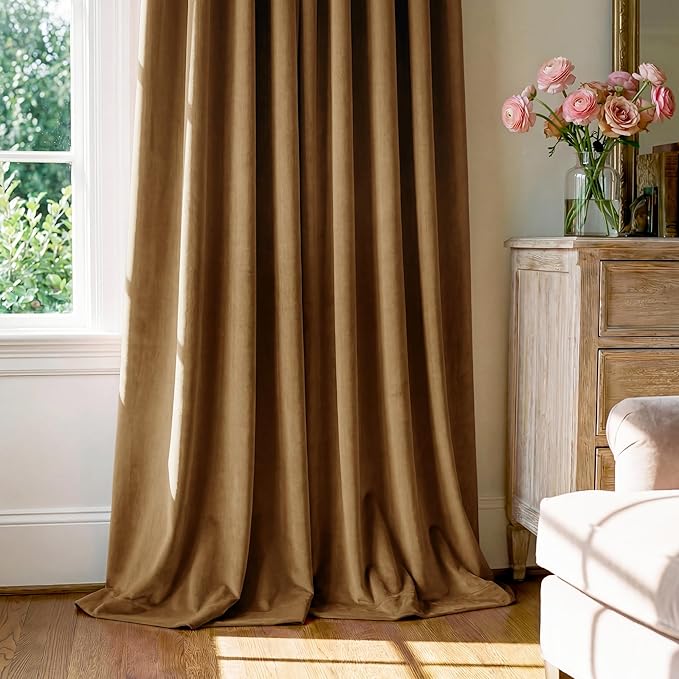 Gold Brown Velvet Curtains for Living Room Boho, W62 x L90, 2 Panels | 300GSM - Image 7